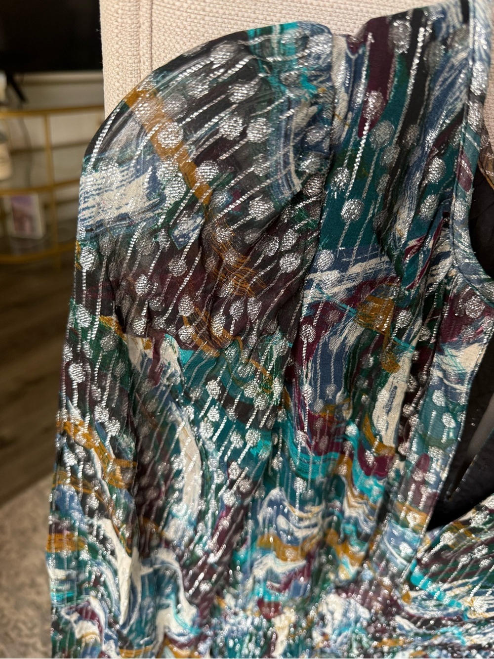 NWT Anthropologie Somerset Metallic Smocked Romper Blue Patte Medium, MSRP $158 - Picture 5 of 8